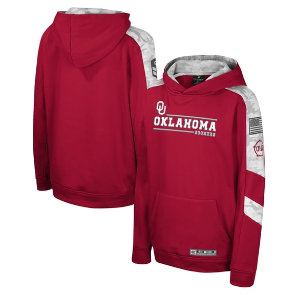 Youth Colosseum Crimson Oklahoma Sooners OHT Military Appreciation Cyclone Digital Camo-Pullover Hoodie