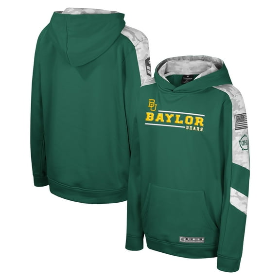 Youth Colosseum Green Baylor Bears OHT Military Appreciation Cyclone Digital Camo-Pullover Hoodie