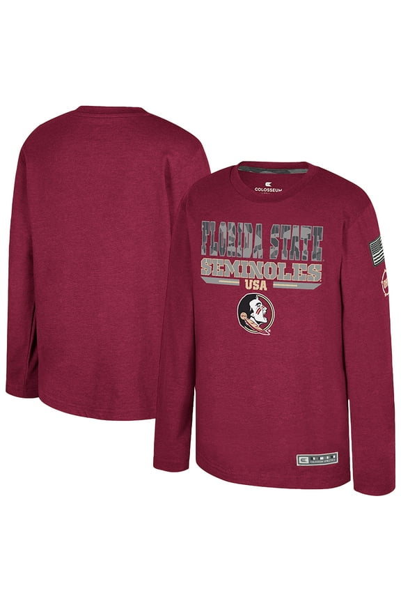 Youth Colosseum Heather Garnet Florida State Seminoles OHT Military Appreciation Oorah Long Sleeve T-Shirt