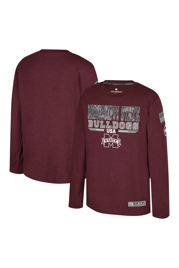 Youth Colosseum Heather Maroon Mississippi State Bulldogs OHT Military Appreciation Oorah Long Sleeve T-Shirt