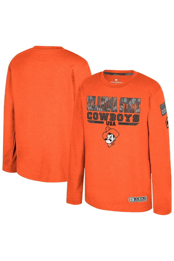 Youth Colosseum Heather Orange Oklahoma State Cowboys OHT Military Appreciation Oorah Long Sleeve T-Shirt