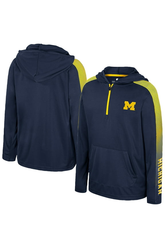 Youth Colosseum Navy Michigan Wolverines Lumen Long Sleeve Quarter-Zip Hooded Windshirt