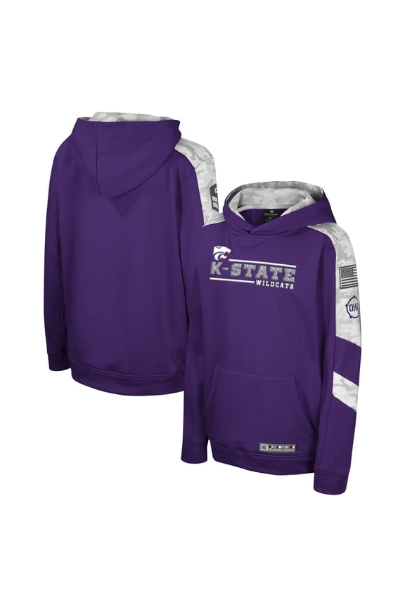 Youth Colosseum Purple Kansas State Wildcats OHT Military Appreciation Cyclone Digital Camo-Pullover Hoodie