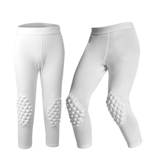 Youth Compression Pants, boys 3/4 Compression Leggings with Knee & Tailbone Pads Basketball Tights, Boys Sports Leggings for Football Soccer Baseball