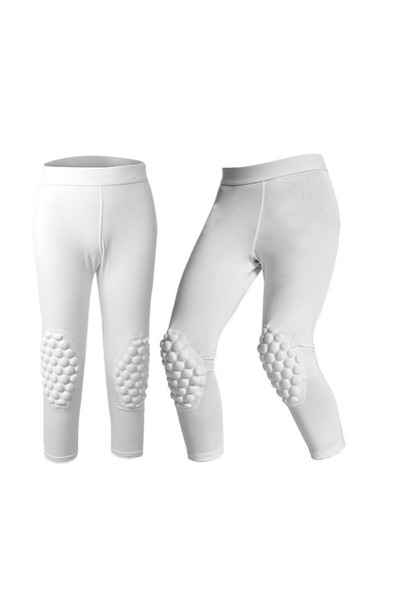 Youth Compression Pants, boys 3/4 Compression Leggings with Knee & Tailbone Pads Basketball Tights, Boys Sports Leggings for Football Soccer Baseball