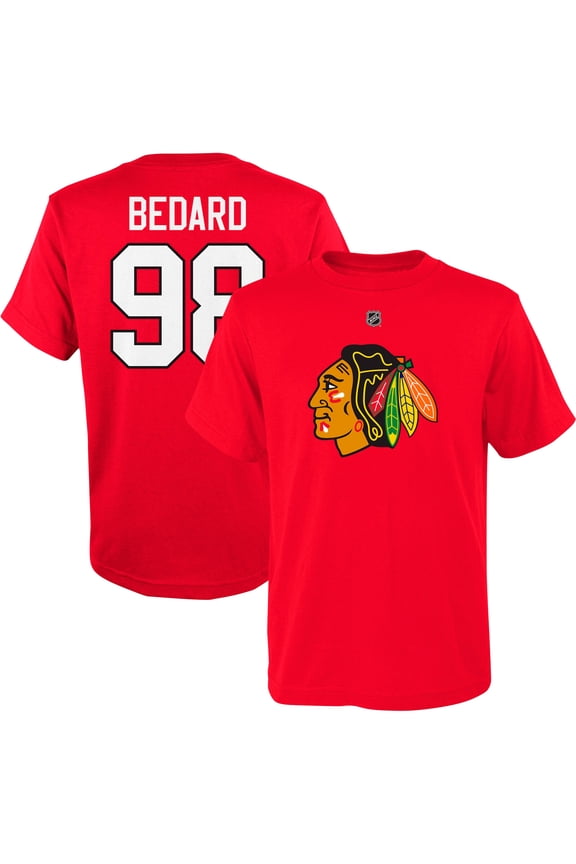 Youth Connor Bedard Red Chicago Blackhawks Player Name & Number T-Shirt