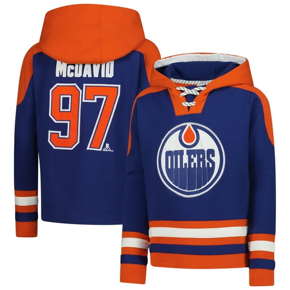 Youth Connor McDavid Royal Edmonton Oilers Ageless Must-Have V-Neck Name & Number Pullover Hoodie