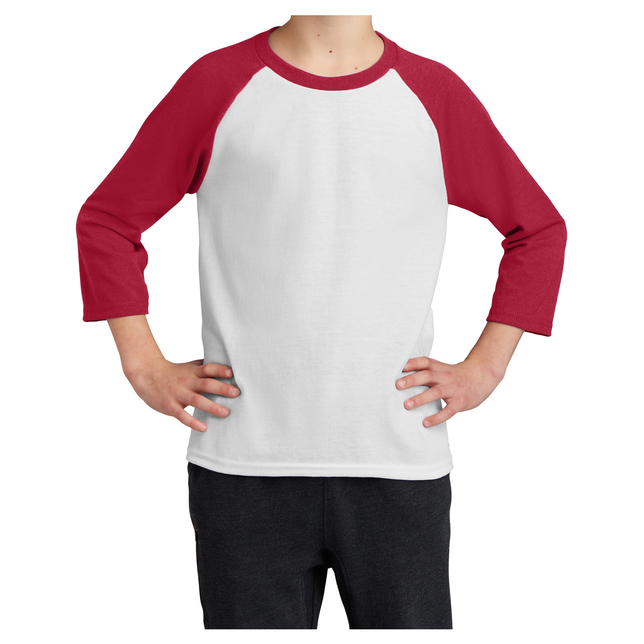 Youth Core Blend 3/4-Sleeve Cotton/Polyester Raglan Tee White/ Red