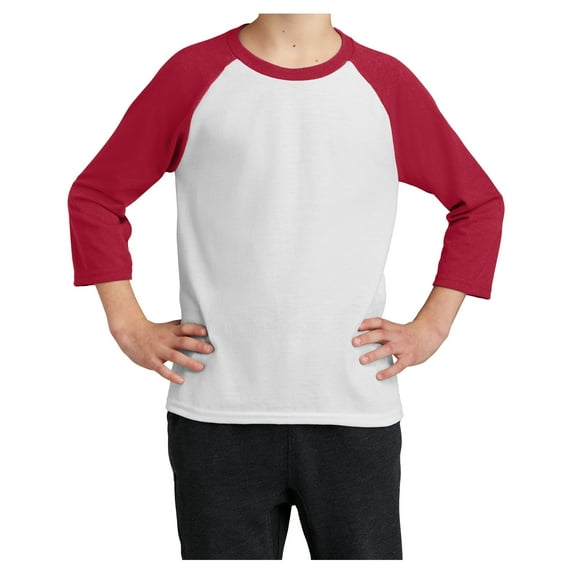Youth Core Blend 3/4-Sleeve Cotton/Polyester Raglan Tee White/ Red X-Large