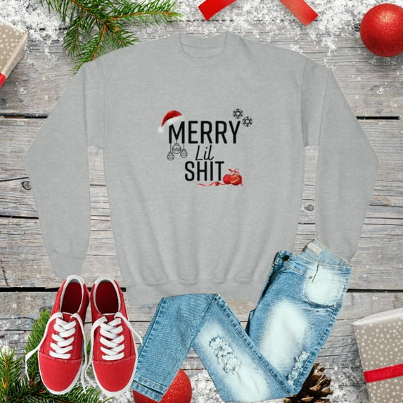 Youth Crewneck Sweatshirt, Holiday Sweatshirt, Merry lil, Kids Loose Fitting Long Sleeve