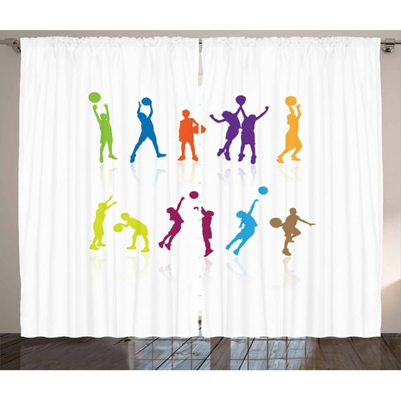 Ambesonne Youth Curtains 2 Panel Set, Colorful Basketball, 108" x 108", Multicolor