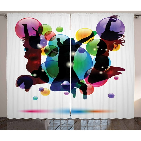 Ambesonne Youth Curtains 2 Panel Set, Happy People Bubbles, 108" x 90", Multicolor