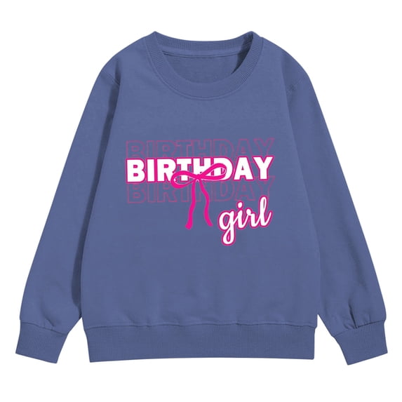 Youth Cute Bow Birthday Sweatshirt, Basic Crewneck Long Sleeve Shirt, Soft Breathable Fabric for Birthday Party Travel and Autumn Daily Wear Navy 120
