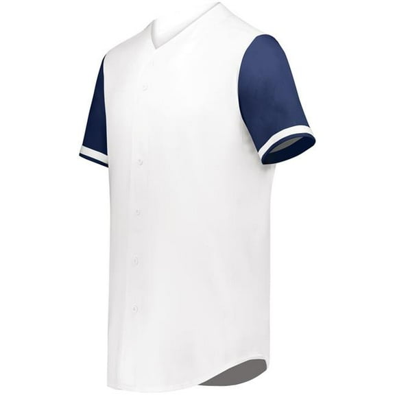 Augusta Sportswear 6910.221.M Youth Cutter Plus Full Button Baseball Jersey, White & Navy - Medium