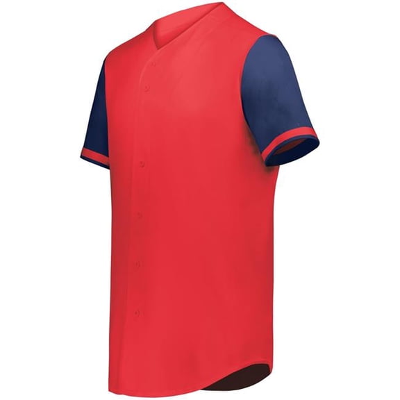 Augusta Sportswear 6909.W86.L Cutter Plus Full Button Baseball Jersey, Scarlet & Navy - Large