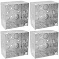 thumbnail image 1 of (4-Pack) 4'' Square Electrical Box, Ten 1/2'' and Six TKO Knockouts, Welded Construction, 30.3 Cu. in. Capacity, 2-1/8'' Deep, Raised Ground, Combination Screw Heads, Galvanized St, 1 of 6