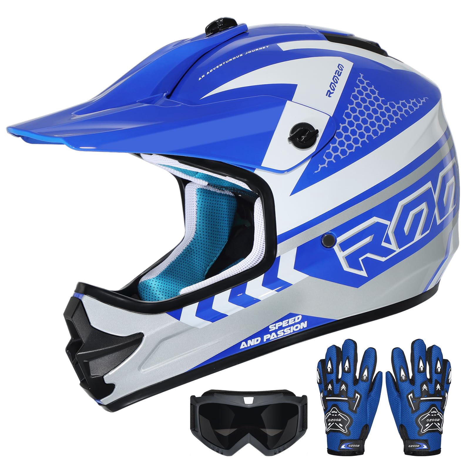 Youth Dirt Bike Helmet DOT Certified - Full Face Motorcycle Helmet for Off-Road, ATV, Street Riding, Includes Adjustable Goggles & Protective Gloves