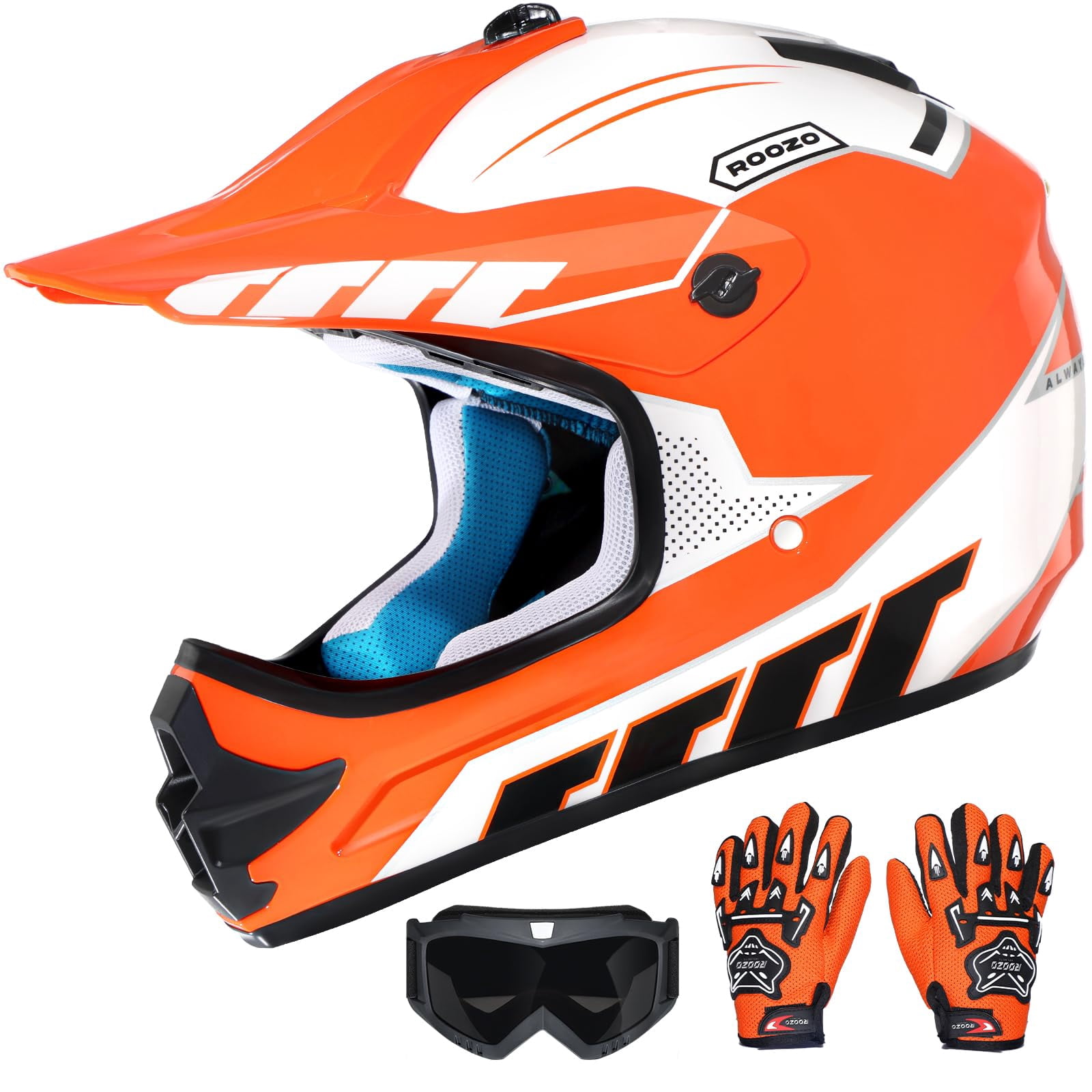 Youth Dirt Bike Helmet DOT Certified - Full Face Motorcycle Helmet for Off-Road, ATV, Street Riding, Includes Adjustable Goggles & Protective Gloves
