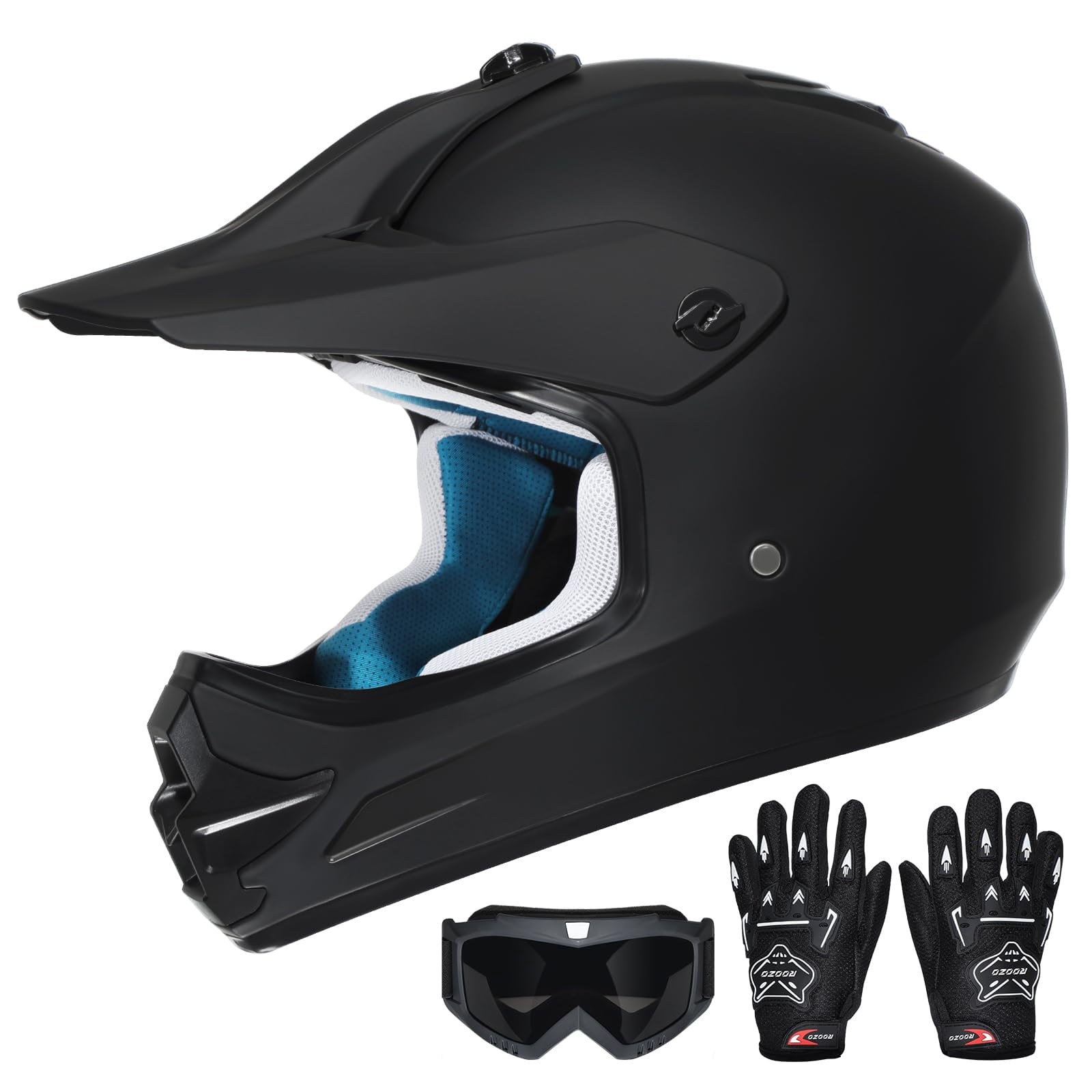 Youth Dirt Bike Helmet DOT Certified - Full Face Motorcycle Helmet for Off-Road, ATV, Street Riding, Includes Adjustable Goggles & Protective Gloves