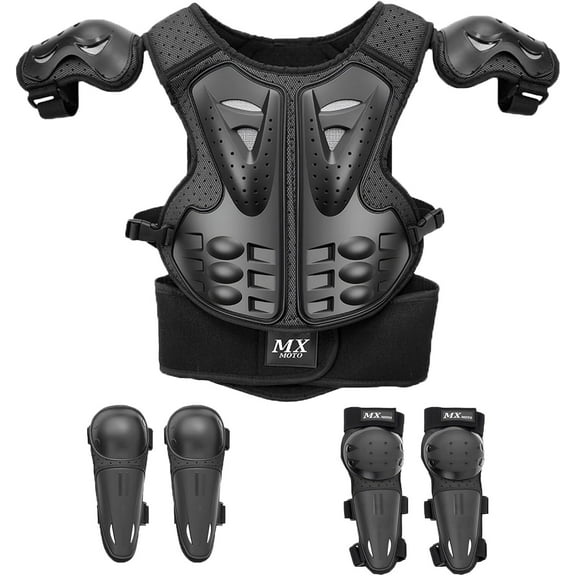 Youth Dirt Bike Protective Gear Set for Kids Chest Protector with Elbow & Knee Pads, Adjustable PE + EVA, Quick-Release Straps, For Dirt Bike / Mini Dirt Bike / Mini Bike Riding, Black