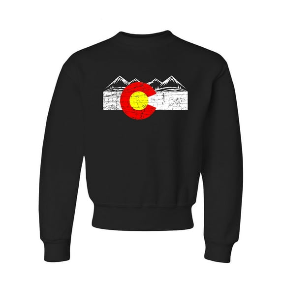 Youth Distressed Colorado Flag Rocky Mountains Crewneck Sweatshirt