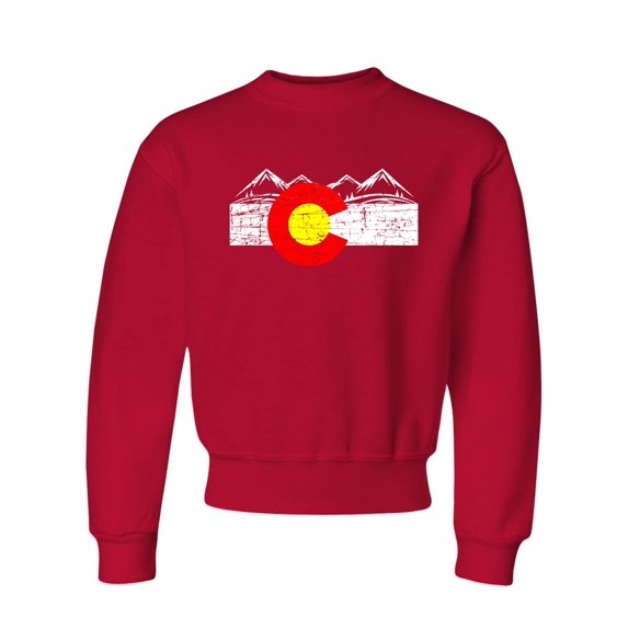 Youth Distressed Colorado Flag Rocky Mountains Crewneck Sweatshirt
