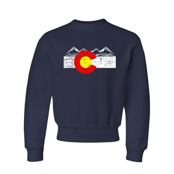 Youth Distressed Colorado Flag Rocky Mountains Crewneck Sweatshirt