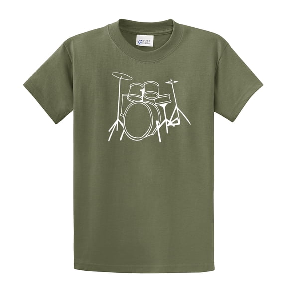 Youth Drumming Short Sleeve T-shirt Drumset Design-Military-YXL
