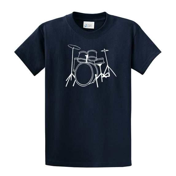 Youth Drumming Short Sleeve T-shirt Drumset Design-Navy-YXL