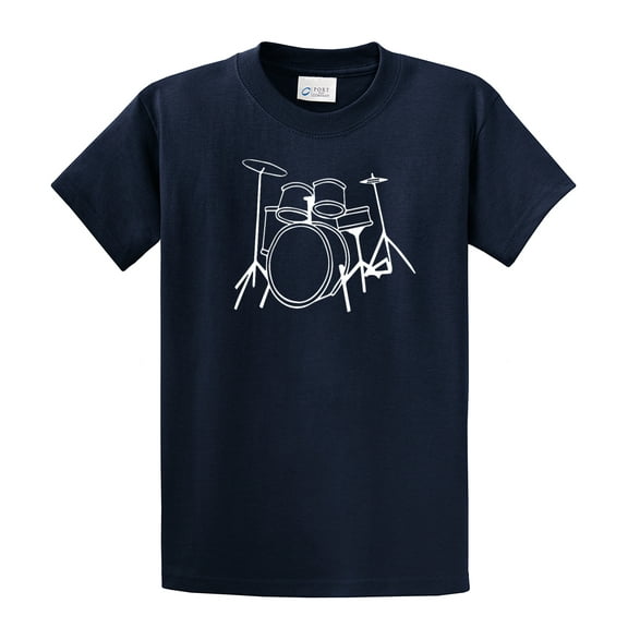 Youth Drumming Short Sleeve T-shirt Drumset Design-Navy-Ys