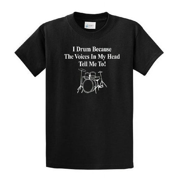 Youth Drumming Short Sleeve T-shirt I Drum Voices Tell Me to!-Black-Ys