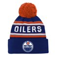 thumbnail image 1 of Youth Edmonton Oilers Navy Jacquard Cuffed Knit Hat with Pom, 1 of 2
