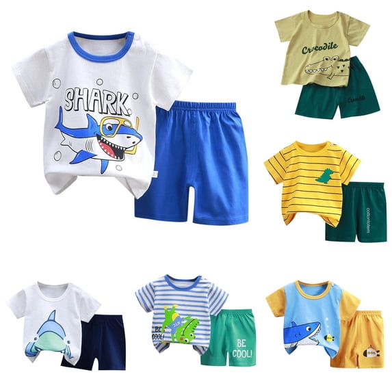 Youth Ensemble Short Sleeve Fall Outdoor Cozy Summer for Kids Beach Loose Active Everyday Shorts Set