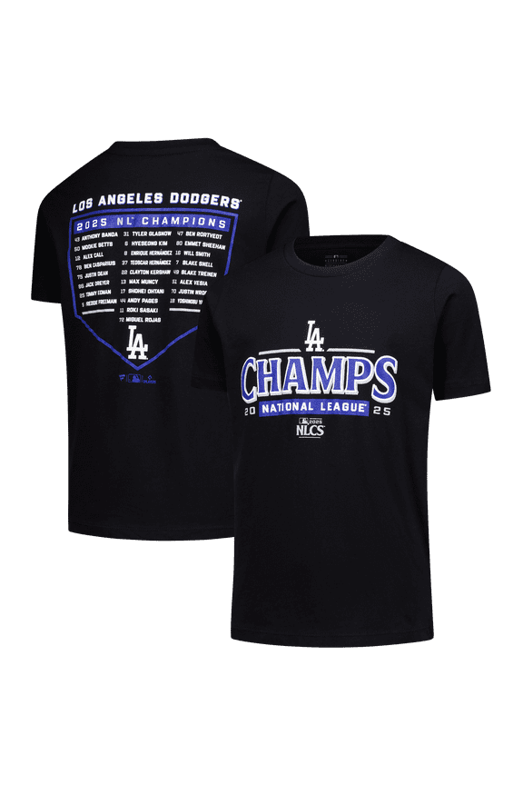 Youth Fanatics Black Los Angeles Dodgers 2025 LCS Champs Roster T-Shirt