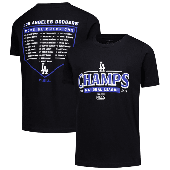 Youth Fanatics Black Los Angeles Dodgers 2025 LCS Champs Roster T-Shirt