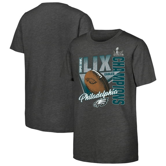 Youth Fanatics Heather Charcoal Philadelphia Eagles Super Bowl LIX Champions Own the Moment Tri-Blend T-Shirt
