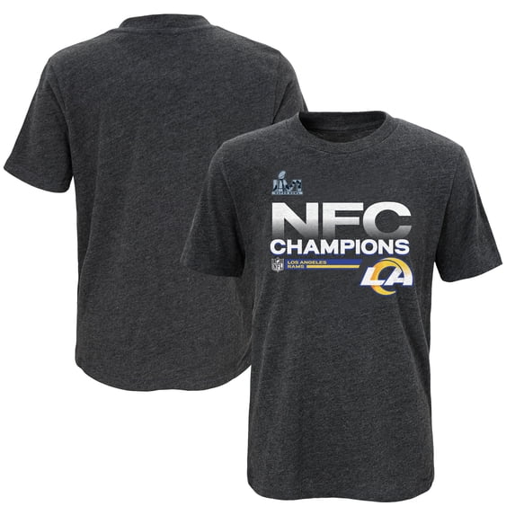 Youth Fanatics Heathered Charcoal Los Angeles Rams 2021 NFC Champions Locker Room Trophy Collection T-Shirt