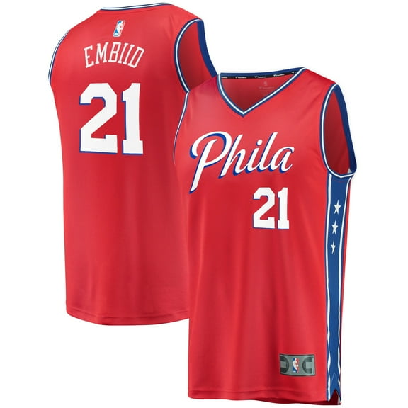 Youth Fanatics Joel Embiid Red Philadelphia 76ers 2019/20 Fast Break Replica Player Team Jersey - Statement Edition