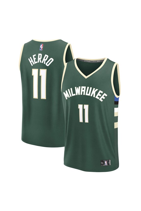 Youth Fanatics Tyler Herro Hunter Green Milwaukee Bucks Fast Break Replica Jersey - Icon Edition