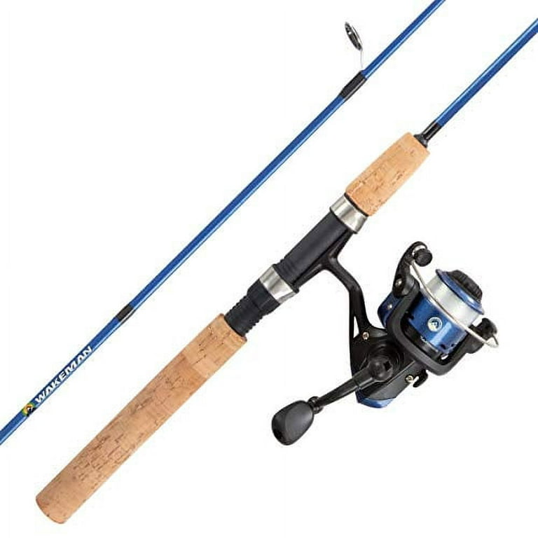 Youth Fishing Rod & Reel Combo-5?2? Fiberglass Pole, Spinning Reel, Cork  Handle & Tackle Kit for Beginners-Kettle Series by Wakeman Outdoors (Blue)