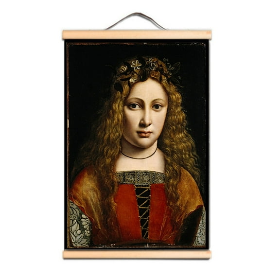 A Youth in a Flower Wreath Famous Vintage Oil Painting - Leonardo da Vinci Antique Hanging Canvas Print Art Scroll Painting Wall Banner For Living Room Office Church Gallery Decor,Multicolor,40X30 CM