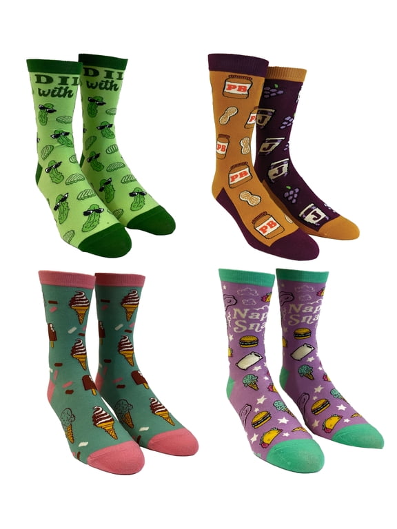 Youth Food Dill With It, Ice Cream, Naps & Snacks, & PBJ Socks Bundle 4-Pack