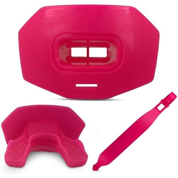 Youth Football Mouth Guard – Breathable No Boil Mouthpiece, Protects Lips & Teeth, Works with Braces, Includes Helmet Strap – Sports Gear & Accessories (Hot Pink)