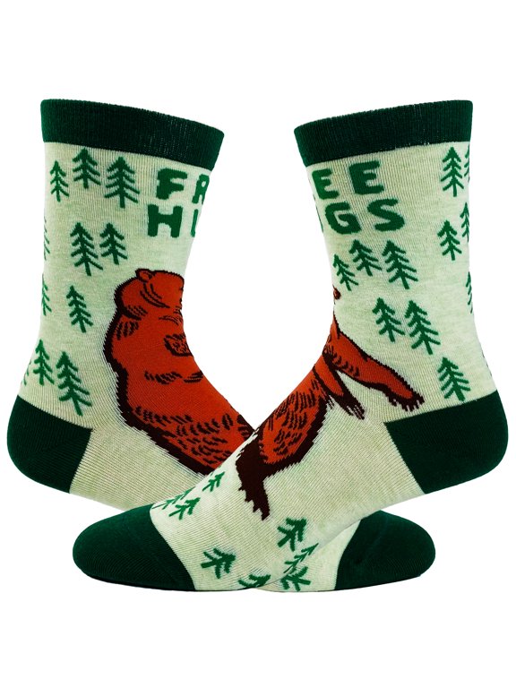Youth Free Hugs Socks Funny Bear Woods Camping Outdoors Novelty Footwear