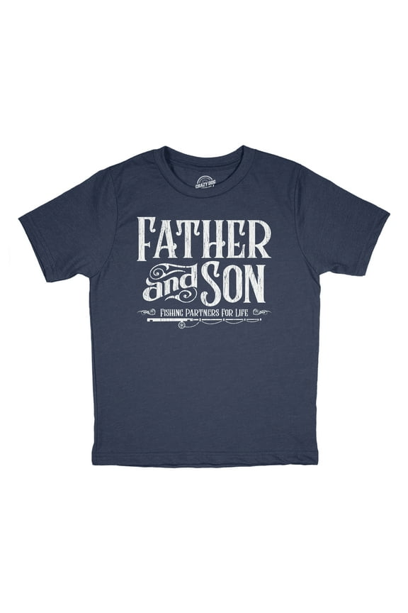 Youth Funny T Shirts Father and Son Fishing Partners for Life Sarcastic Fathers Day Graphic Tee for Kids