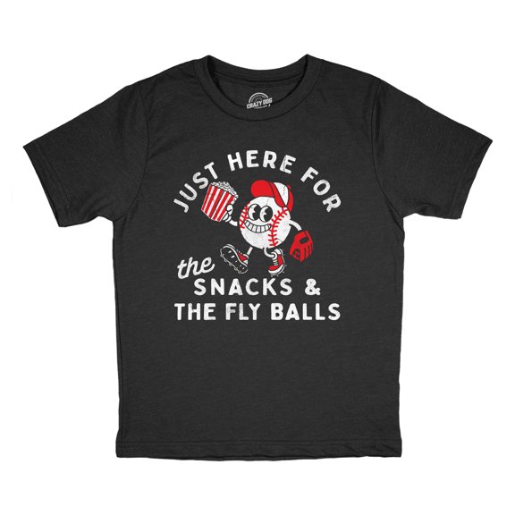 Youth Funny T Shirts Just Here for The Snacks and The Fly Balls Sarcastic Baseball Game Graphic Novelty Tee for Kids