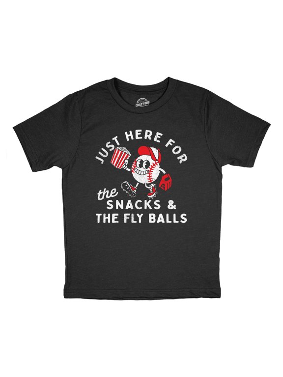 Youth Funny T Shirts Just Here for The Snacks and The Fly Balls Sarcastic Baseball Game Graphic Novelty Tee for Kids