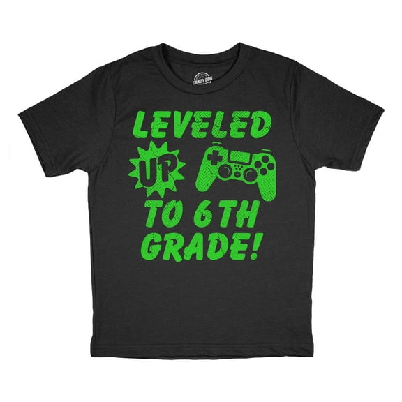 Youth Funny T Shirts Leveled Up to 6th Grade Sarcastic Video Game Graphic Novelty Graduation Tee for Kids