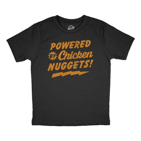 Youth Funny T Shirts Powered By Chicken Nuggets Sarcastic Food Graphic Novelty Tee for Kids