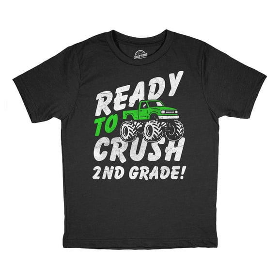 Youth Funny T Shirts Ready To Crush 2nd Grade Sarcastic Monster Truck Graphic Novelty Tee For Kids